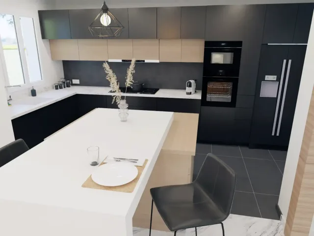 Projection 3D photoréaliste de la cuisine transformée — HFconcept